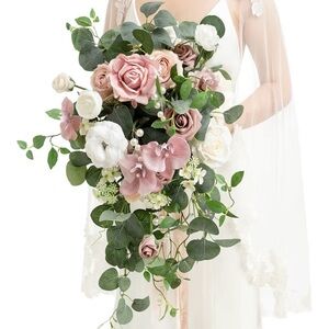 Pink Bridal Bouquet, Dusty Rose Wedding Bouquet, 15” Wedding Artificial Flowers